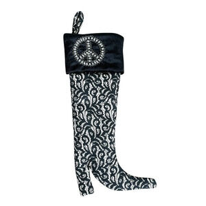 Vintage Christmas Stocking Collective Works Berek 2 Lady of Peace Black Lace 19"